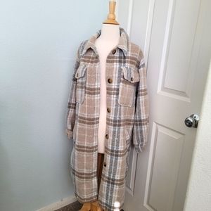 Plaid brushed longline shacket